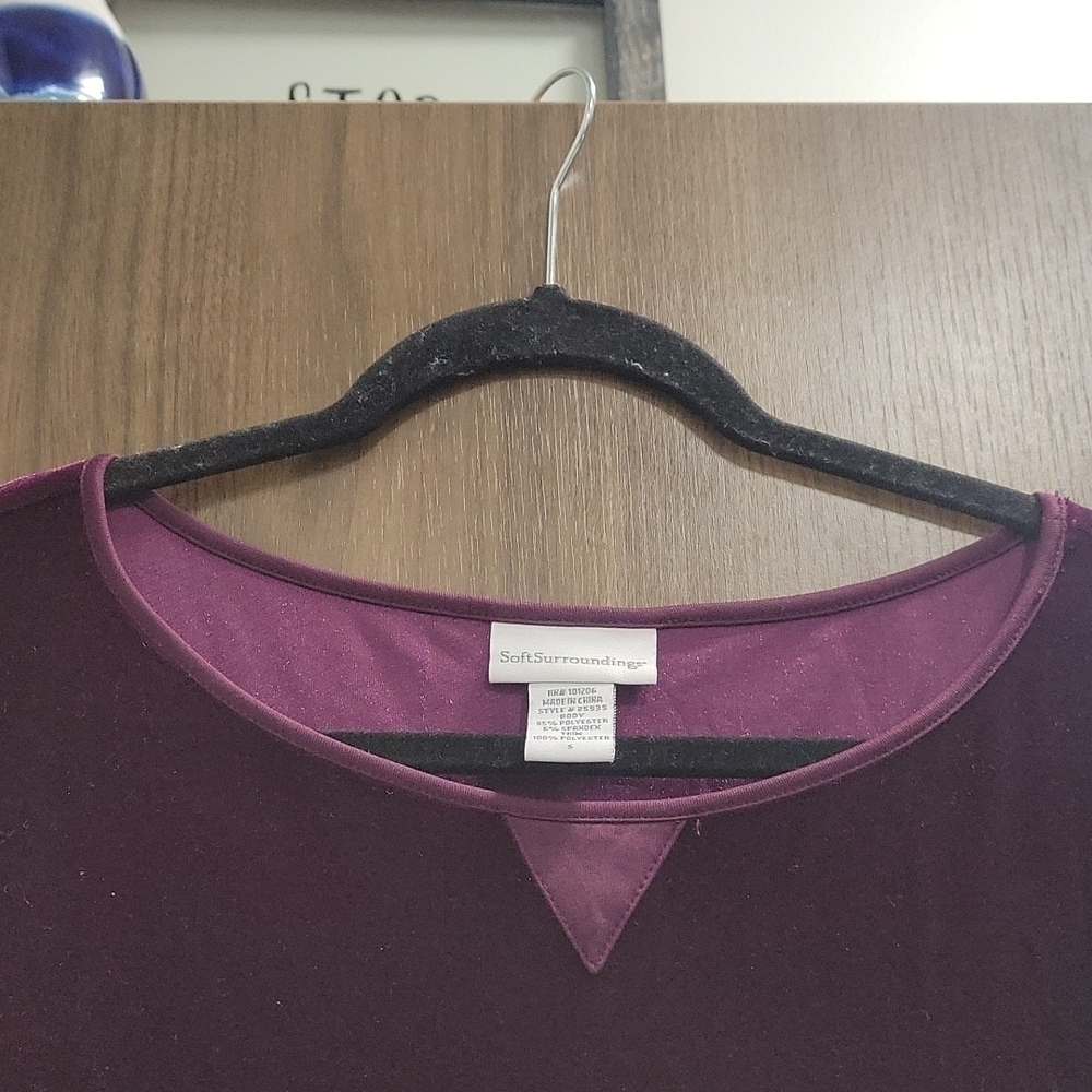 Soft Surroundings Women’s Magenta Purple Velvet 3/4 Sleeve Tunic Top-Size Small - Picture 8 of 10